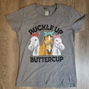 Buckle up butter cup horse T-shirt Cowgirl SZ Medium